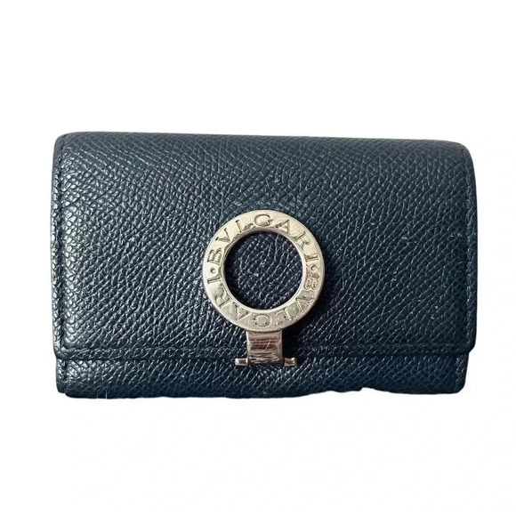 Bvlgari Accessories - Bvlgari Navy Blue Leather Key Holder Case with Silver Accent
